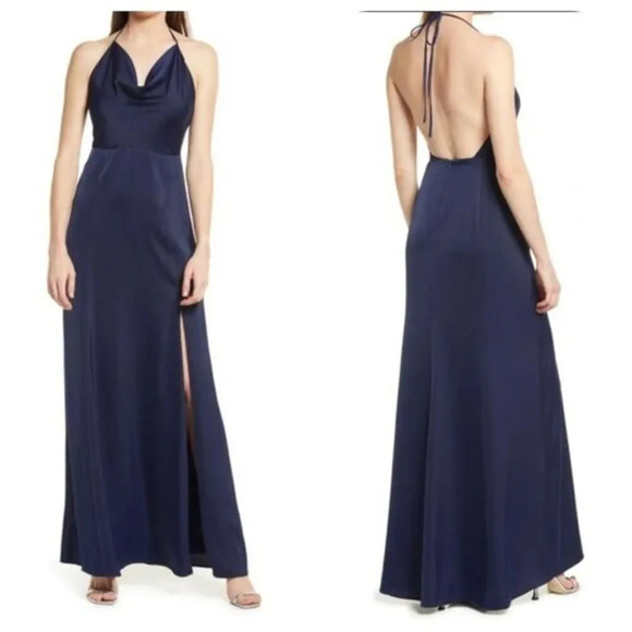 WAYF The Aurora Halter Neck Satin Maxi Dress Sz M - Picture 1 of 12